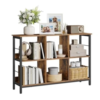 Image of VASAGLE Bookshelf Shelf Unit 6 Compartments for Office Living Room Bedroom 120 x 33 80 cm Industrial Design Rustic Brown and Black LLS104B01