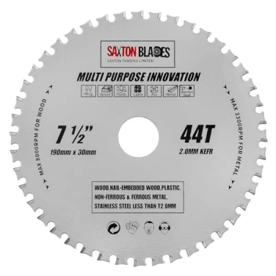 Image of TCT19044TMPT Saxton TCT Multi Purpose Innovation Circular Saw Blade 190mm x 44T Wood and Metal fits Bosch Dewalt Ryobi Makita etc