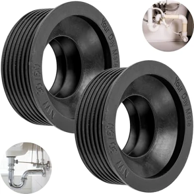 Image of Siphon Rubber Sleeve, 2 pcs., NW 30/50, for DN50 HT Drain Pipe Inside Ø 50 mm and 1 ¼&quot; Outside 28 32 mm, Made of Rubber, Black, Nipple with 55 Stop, 25 deep Seal