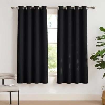 Image of PONY DANCE Blackout Window Curtains Room Darkening Curtain Panels for UV Protected Thermal Insulated Drapes Living Room, 2 Pcs, W 55&quot; x L 69&quot; per Panel, Black