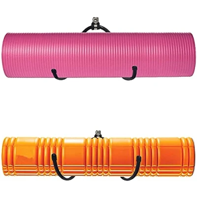 Image of Wall Mount Yoga Mat Foam Roller and Towel Rack Hooks, Exercise Storage Shelf for Hanging Strap Resistance Bands at Your Fitness Class or Home Gym, Adjustable Size,Up to 20Lbs （2 Pack）