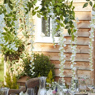 Image of Ginger Ray White Artificial Wisteria Flower Hanging Wedding Garland 4 Pack Rustic Country