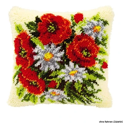 Image of Vervaco Poppies Latch Hook Cushion, Multi Colour