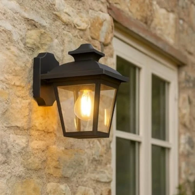 Image of CGC Lighting Black Rectangular Outdoor Outside Exterior Wall Lantern Modern Vintage Light E27 Bulb (Black Small)