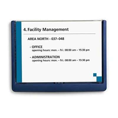 Image of Durable Click Information Sign 210 x 148.5 mm Dark Blue Door and Wall Includes Fittings Ideal for Offices, Hotels, Public Buildings, etc.