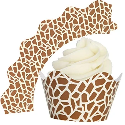 Image of Giraffe Print Cupcake Wrappers Wraps Collars 12Pk