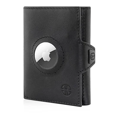Image of TRUSADOR Verona Leather Wallets for Men &amp; Women Trifold Slim Front Pocket Rfid Wallet, Black, S, Air Tag