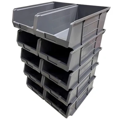 Image of Solent Plastics 10 x XL4 Size 4 Small Parts Plastic Open Fronted Storage Stackable Bins 9 Litre Linbin Order Picking Stacking Boxes (Pack of 10) (Grey), Depth 350mm Width 200mm Height 125mm