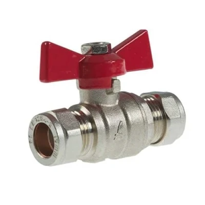 Image of 15mm Ball Valve Compression Butterfly Handle Red WRAS Approved Full Bore