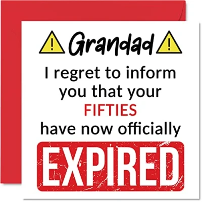 Image of Funny 60th Birthday Cards for Grandad Your Fifties Have Expired Happy Card Grandpa from Grandson Granddaughter, 145mm x Banter Joke Humour Bday Greeting Gift