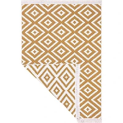 Image of Jimri Fashion4Home Short Pile Boho Kilim Rug, Living Room Bedroom and Kitchen Runner Hallway Children&#039;s Trio Gold White, Greetings: 140 x 200 cm