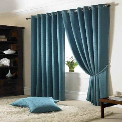 Image of Tony&#039;s Textiles Madison Eyelet Teal Curtains 66&quot; Wide x 72&quot; Drop