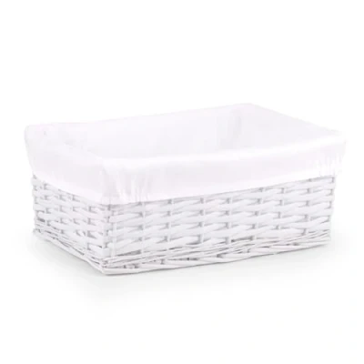 Image of Woodluv Storage Baskets Woven Wicker, Basket for shelves, to make hampers, Box, Organiser, White, Medium