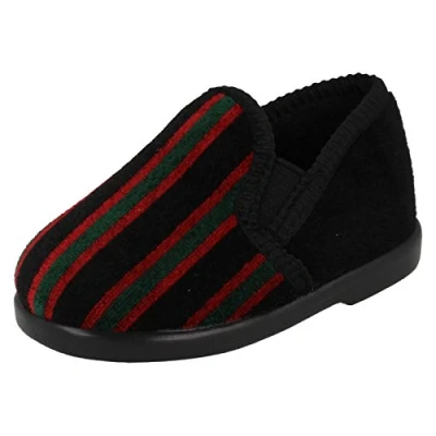 Image of Spot On Boys Striped Full Slipper Black Textile UK Size 5 EU 22 US 6
