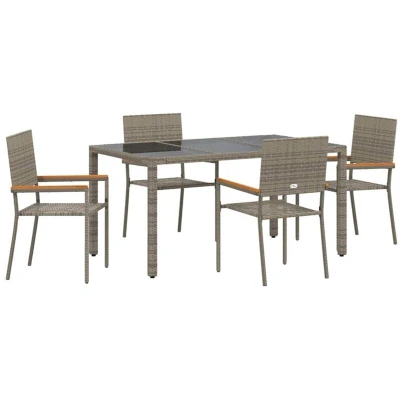 Image of vidaXL 5 Piece Garden Dining Set Grey Poly Rattan