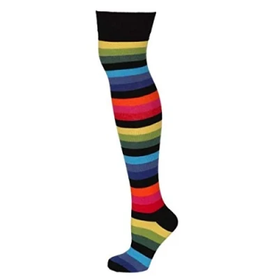 Image of Macahel Thick Striped Over the Knee Socks Dark Rainbow