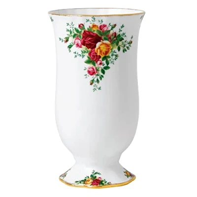 Image of Royal Albert Old Country Roses Vase Gift Vintage Fine Bone China Display Medium Size Floral Pattern, 22cm, White