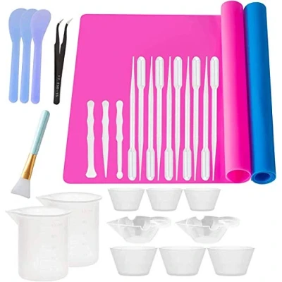 Image of Silicone Mat for Epoxy Resin Moulds Crafts,Silicone Craft Mat,Resin Mould Accessories Making Kit Measure Cups Tool Casting Molds Jewelry DIY 30pcs
