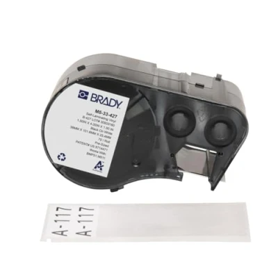 Image of Brady Self Laminating Vinyl Pre Sized Labels for Label Printer BMP51/BMP53/M511 70 Adhesive Black on White, Transparent (38,10 mm (W) x 101,60 (H)) M5 33 427