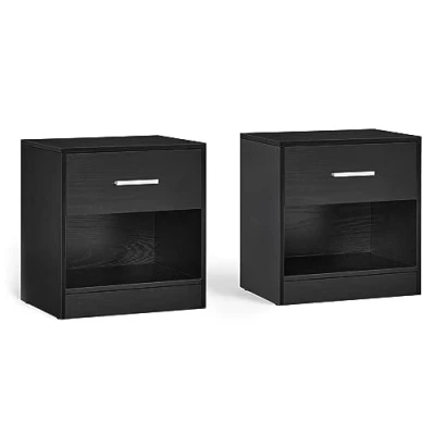 Image of VASAGLE Bedside Table, Side Table with Drawer, Handle, Open Compartment, End for Bedroom, Living Room, Classic Black LET619T56