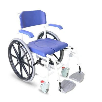 Image of KMINA PRO Self Propelled Commode Shower Wheelchair, Toilet Chair with Wheels, Wheelchairs for The Disabled, Over Wheels Elderly Blue