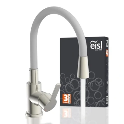 Image of EISL Flexo Stainless Steel/Grey Flexible Sink Tap, Tap for Kitchen, High Spout with Soft Touch Hose, 360 Degree Swivel, Kitchen NI186FLNIG