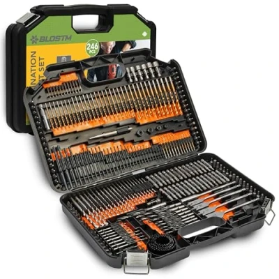 Image of BLOSTM Combination Drill Bit Set 246PCS Sets Includes Various Sizes HSS Titanium Twist Set, Masonry Bits Wood Screwdriver &amp; More in Storage Case
