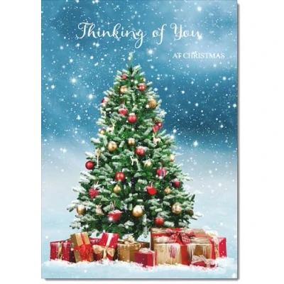 Image of doodlecards Thinking Of You Christmas Card Tree and Parcels Medium Size for with Plain Envelope