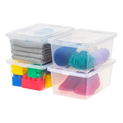 Image of IRIS USA 15 Qt Clear Storage Box, BPA Free Plastic Stackable Bin with Lid, 4 Pack, Containers to Organize Shoes and Closet Shelves, Classroom Organization Teacher Tools, Game