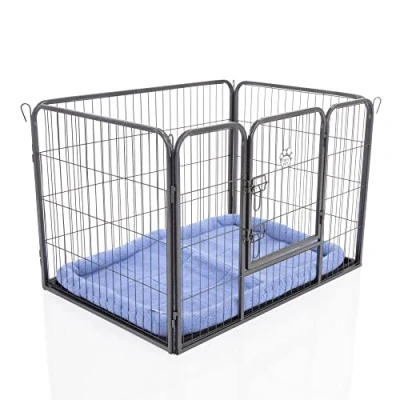 Image of Heavy Duty Puppy Playpen Inc Blue Faux Sheepskin Bed by Cozy Pet Medium Rabbit Run Dog Cage or Crate Whelping Box with ABS Floor HDDP02 + SB42BL.