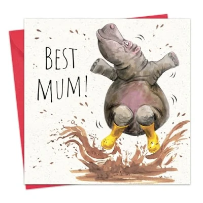Image of Twizler Funny Mother&#039;s Day Card for Mum Hippo Happy Mothers from Son or Daughter Mothering Sunday Cards Mummy Mothersday Humour