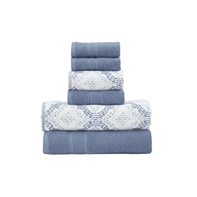 Image of Modern Threads Capri 6 Piece Reversible Yarn Dyed Jacquard Towel Set Bath Towels, Hand &amp; Washcloths Super Absorbent Quick Dry 100% Combed Cotton, Denim