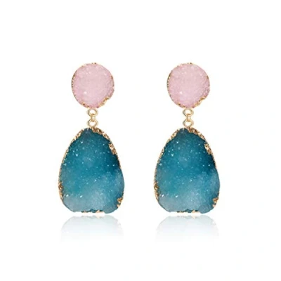 Image of GUMEI Colorful Druzy Stone Drop Earrings Natural Quartz Geode Crystal Fashion Jewelry