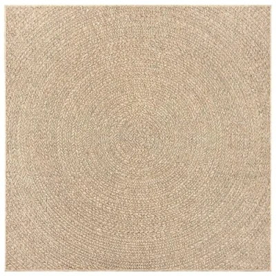 Image of vidaXL Rug ZIZUR 240x240 cm Brown Polypropylene Square Mat with Jute Look for Indoor/Outdoor, UV Resistant, Easy to Clean