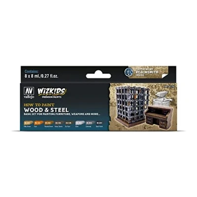 Image of Vallejo VAL80256 Farb Set, WizKids Wood &amp; Steel, 8 x ml Model Paint, Various