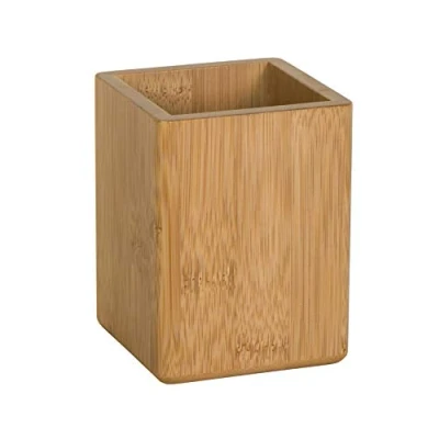Image of OSCO Bamboo Square Pen Pot Wood Pencil Holder Desk Tidy Office Organiser Makeup Storage Cosmetics Display H10.2 x W7.7 D7.7 cm