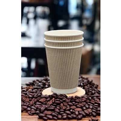 Image of We Can Source It Ltd 200 x 8oz Kraft Ripple Cups 3 PLY Disposable Insulated Paper Coffee