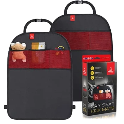 Image of Royal Rascals Car Seat Kick Mats Back Protector, Waterproof Upholstery Protection, Stain Resistant Organiser &amp; Storage Baby Essentials for Newborn, Accessories Kids Set of 2