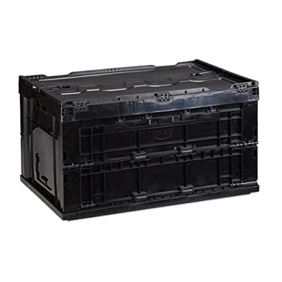 Image of Relaxdays Professional Storage Box, Sturdy, Commercial Crate, Lidded, 32.5x58x39.5cm, Black