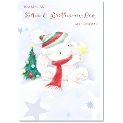 Image of doodlecards Sister and Brother in Law Christmas Card Cute Rabbit with Star Medium Size for &amp; Plain Envelope