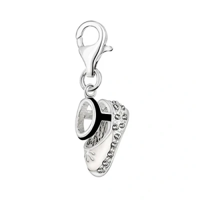 Image of Quiges 925 Sterling Silver White Cubic Zirconia and Enamel 3D Baby Sandal Lobster Clasp Charm Clip on Pendant
