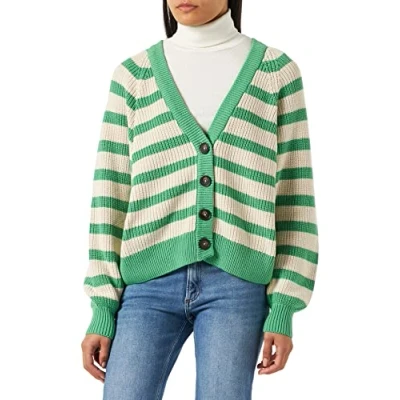 Image of PART TWO Women&#039;s Sera Relaxed fit Long Sleeve Cardigan, Greenbrair Stripe, XXL