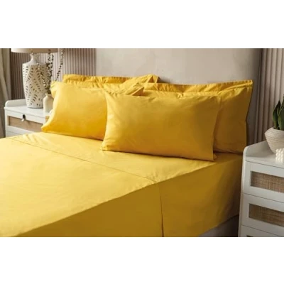 Image of Belledorm Yellow Fitted Sheet + Housewife Pillowcase Bundle Set, 200 Thread Count Percale, Mattress Depth 28cm (Double, Saffron)