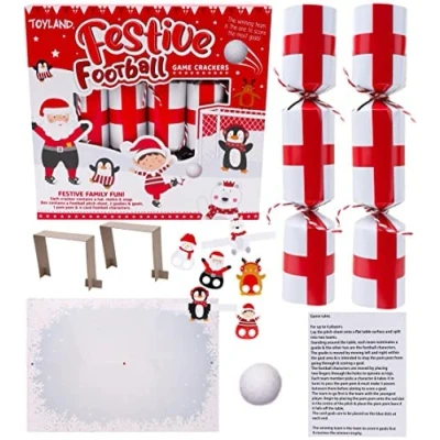 Image of Toyland® 6 England Flag Festive Football Christmas Crackers Hats, Mottos, Snaps &amp; Novelty Game Included