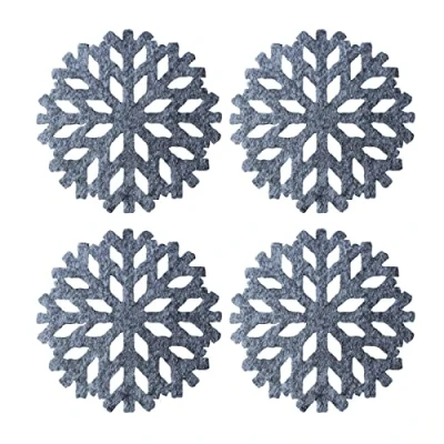 Image of NPXUAMTJ 4 Pieces Round Coasters Christmas Snowflake Good Absorbent 4&#039;&#039; Cup Mats