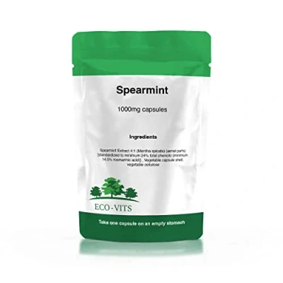 Image of ECO VITS Spearmint Leaf (1000MG) 60 CAPS. Recyclable Packaging Sealed Pouch