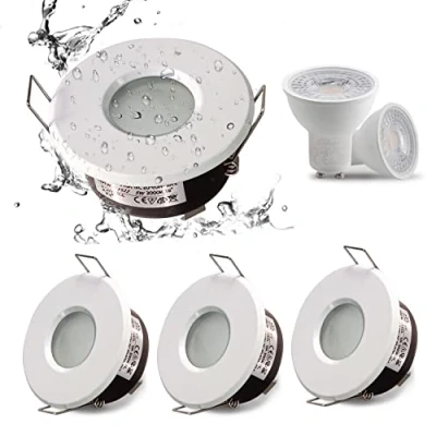 Image of 4XSweier 5W IP65 Waterproof LED Recessed Ceiling Lights, Warm White 3000K 430LM, Suitable for Bathroom and Kitchen Spotlights (Including GU10 Bulbs) Downlight Cut Out 68mm