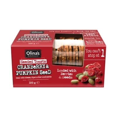 Image of Olina&#039;s Bakehouse Seeded Toasts Cranberry &amp; Pumpkin Seed 100g