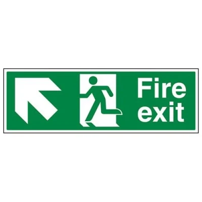 Image of V Safety Fire Exit Arrow Up Left Sign 600mm x 200mm Self Adhesive Vinyl