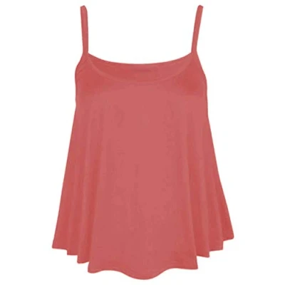 Image of Womens Ladies Camisole Cami Plain Strappy Swing Vest Top Flared Sleeveless Plus Size (Rust, UK 12 14)